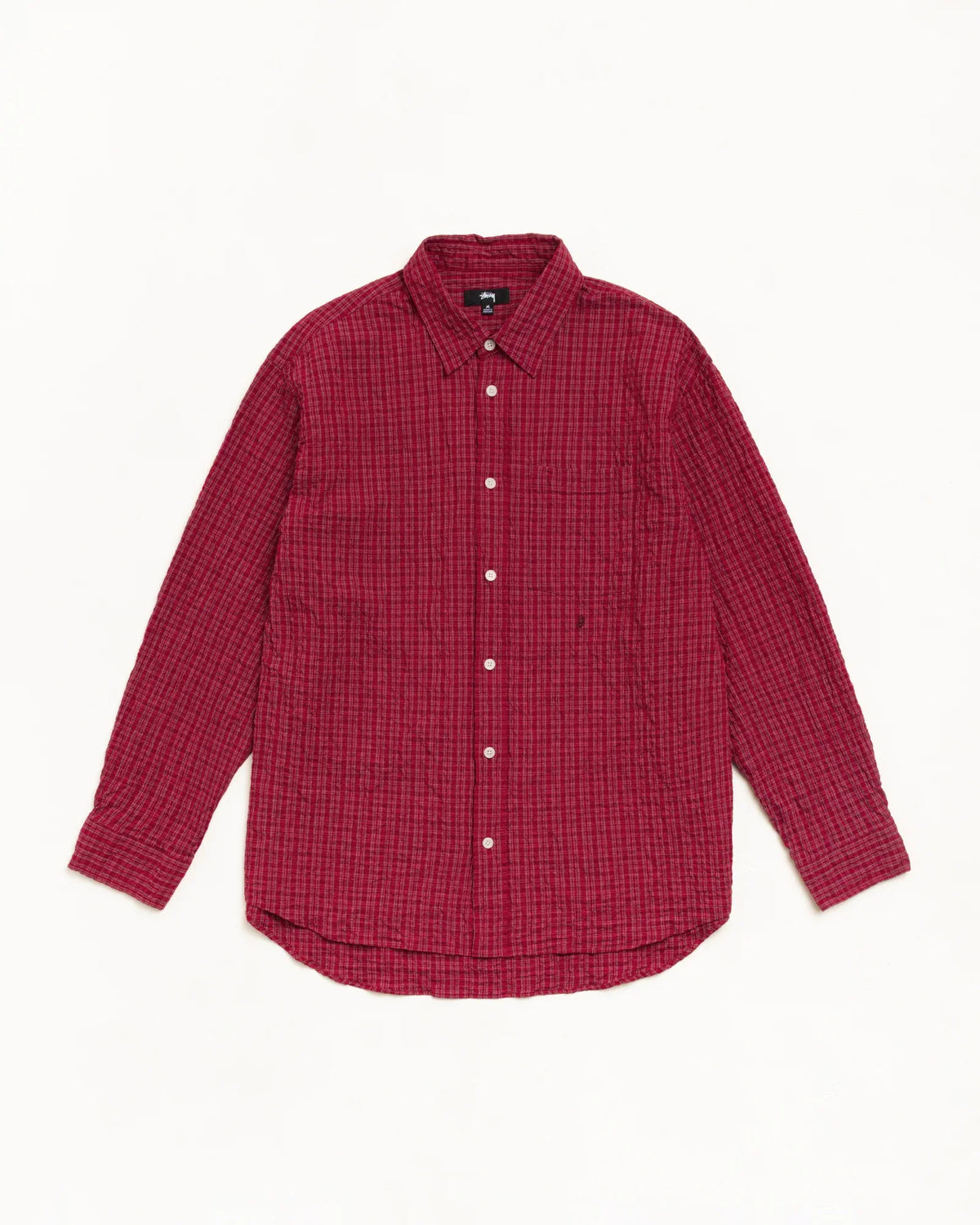 Stussy STANDARD CRINKLE SHIRT BURGUNDY CHECK