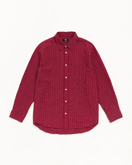 Stussy STANDARD CRINKLE SHIRT BURGUNDY CHECK