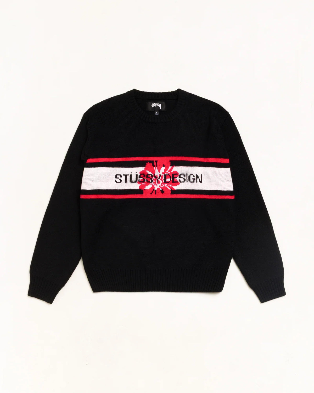 Stussy STRIPED HIBISCUS SWEATER BLACK