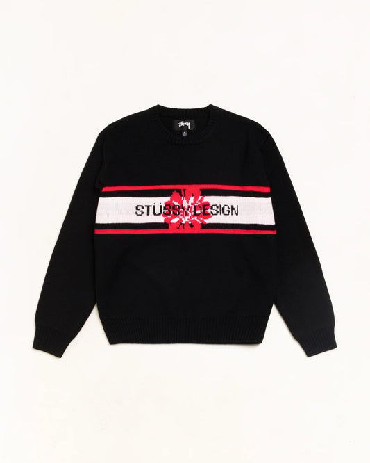 Stussy STRIPED HIBISCUS SWEATER BLACK