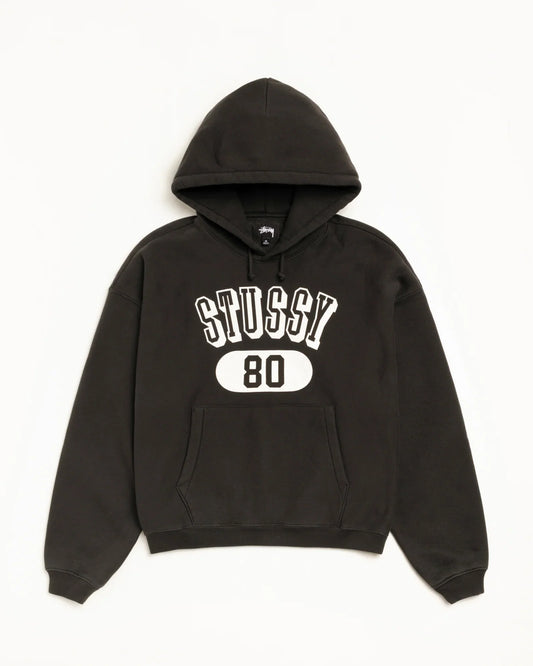 STUSSY 80 RELAXED HOODIE WASHED BLACK