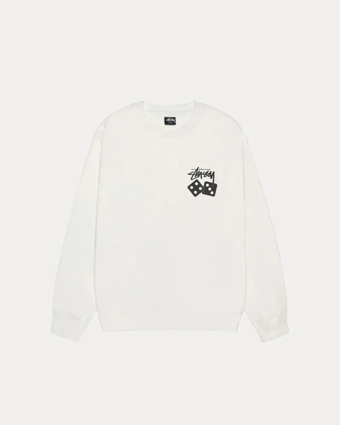 STUSSY DICE LONG SLEEVE PIGMENT DYED TEE WHITE