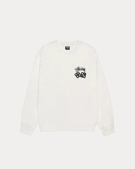 STUSSY DICE LONG SLEEVE PIGMENT DYED TEE WHITE